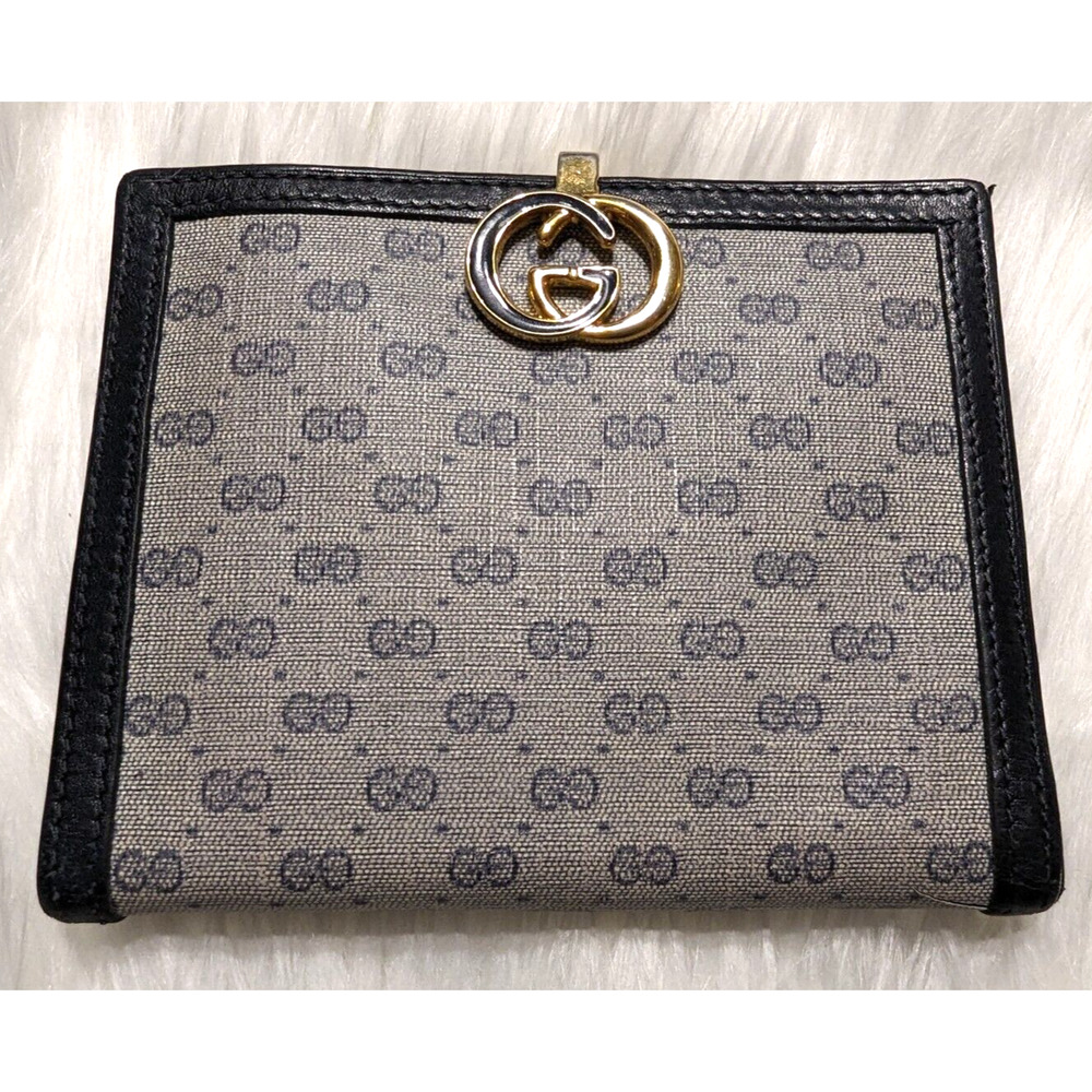 Gucci Wallet, Vintage 100% Authentic, GG Motif, Deep Navy, Leather Coated Canvas